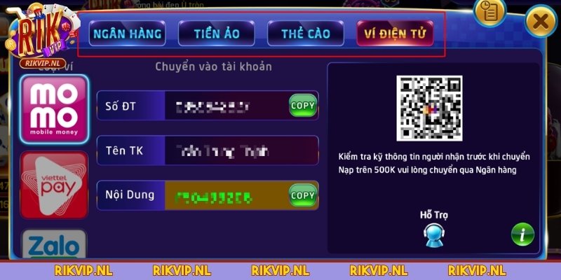 4 phương thức nạp tiền Rikvip