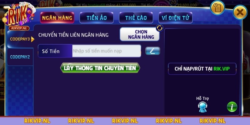 Nạp tiền Rikvip qua ngân hàng