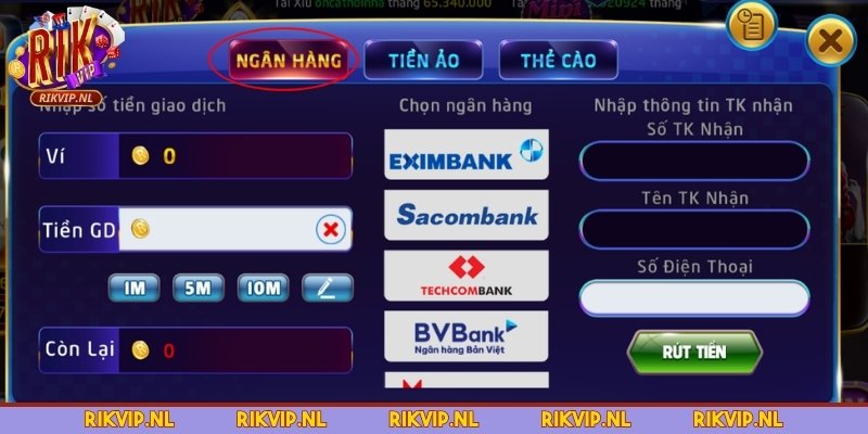 Rút tiền qua ngân hàng